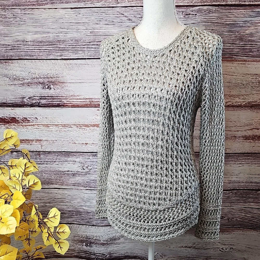 NEW LUCKY BRAND OLIVE GREEN OPEN KNIT LONG SLEEVE PULLOVER SWEATER - Picture 1 of 14
